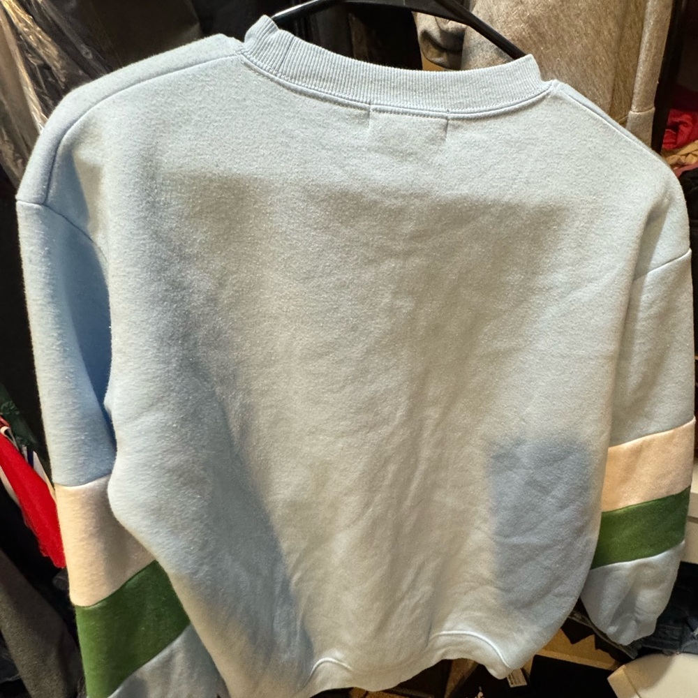 Casual Light Blue Sweatshirt with Green and White Accents